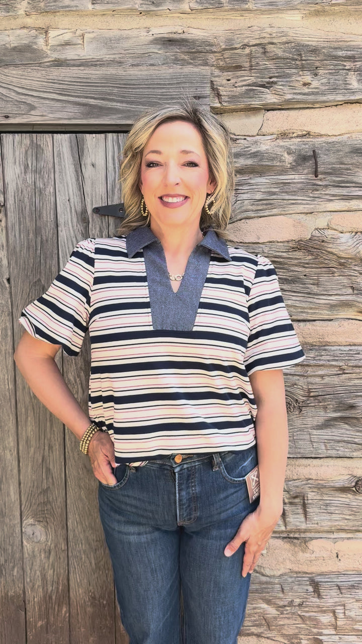 Weekend in Stripes V-Neck Top