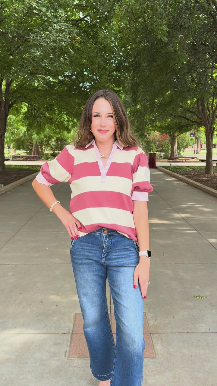 Pretty in Stripes Mauve V-Neck Top