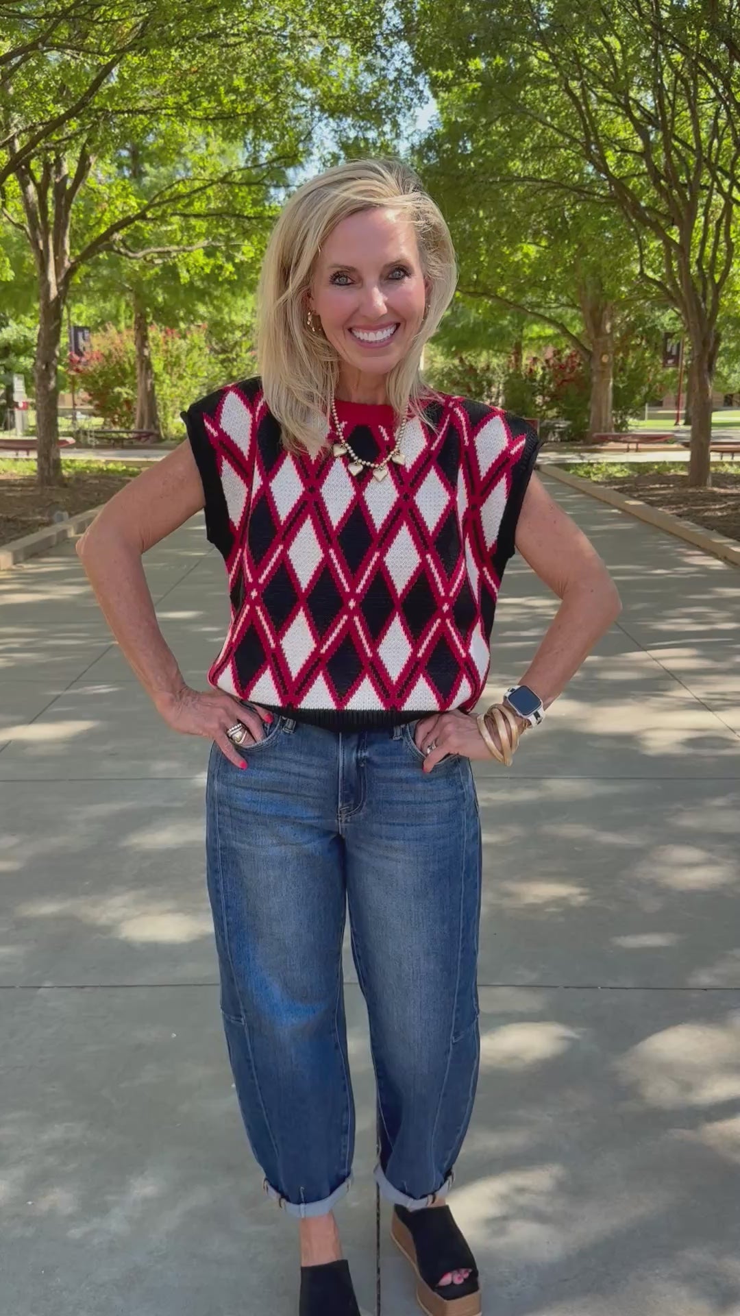 Red Argyle Knit Sweater