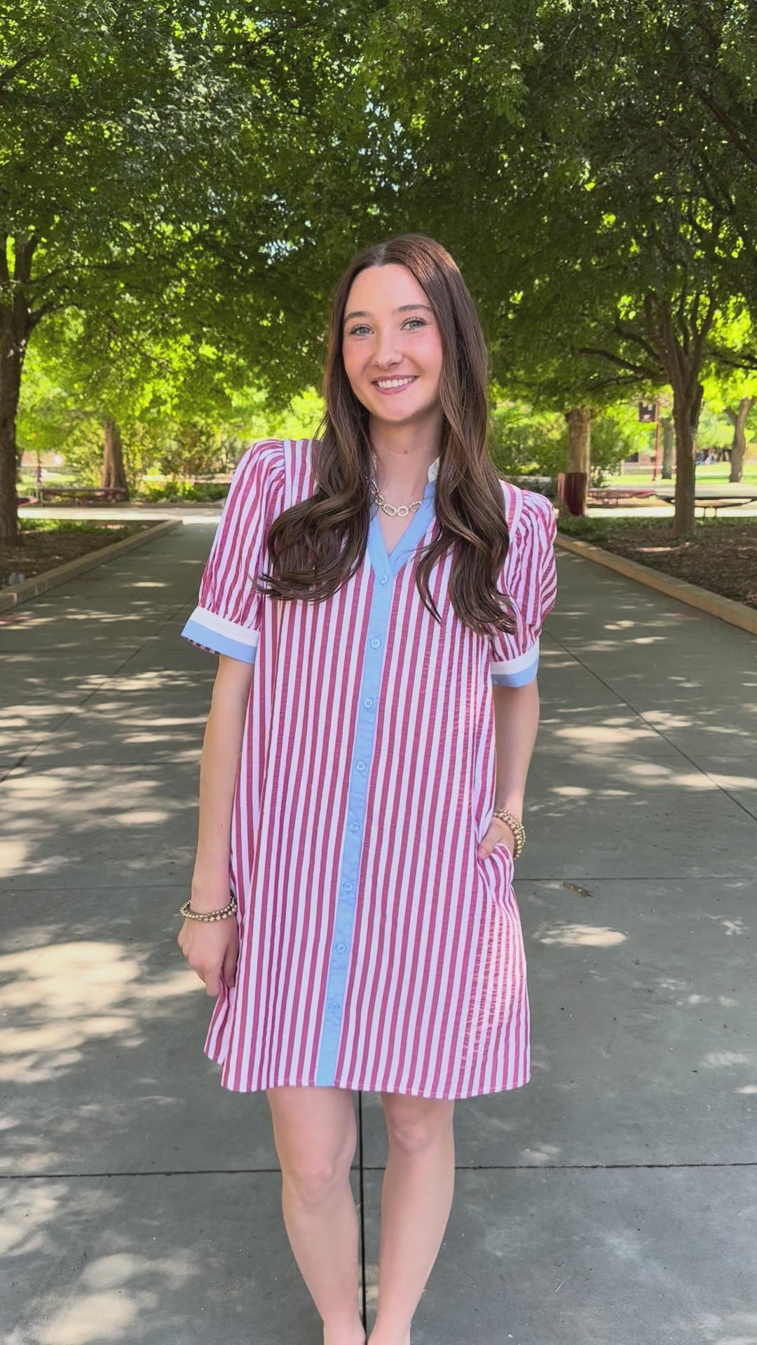 All American Sweetheart Striped Puff Sleeve Dress