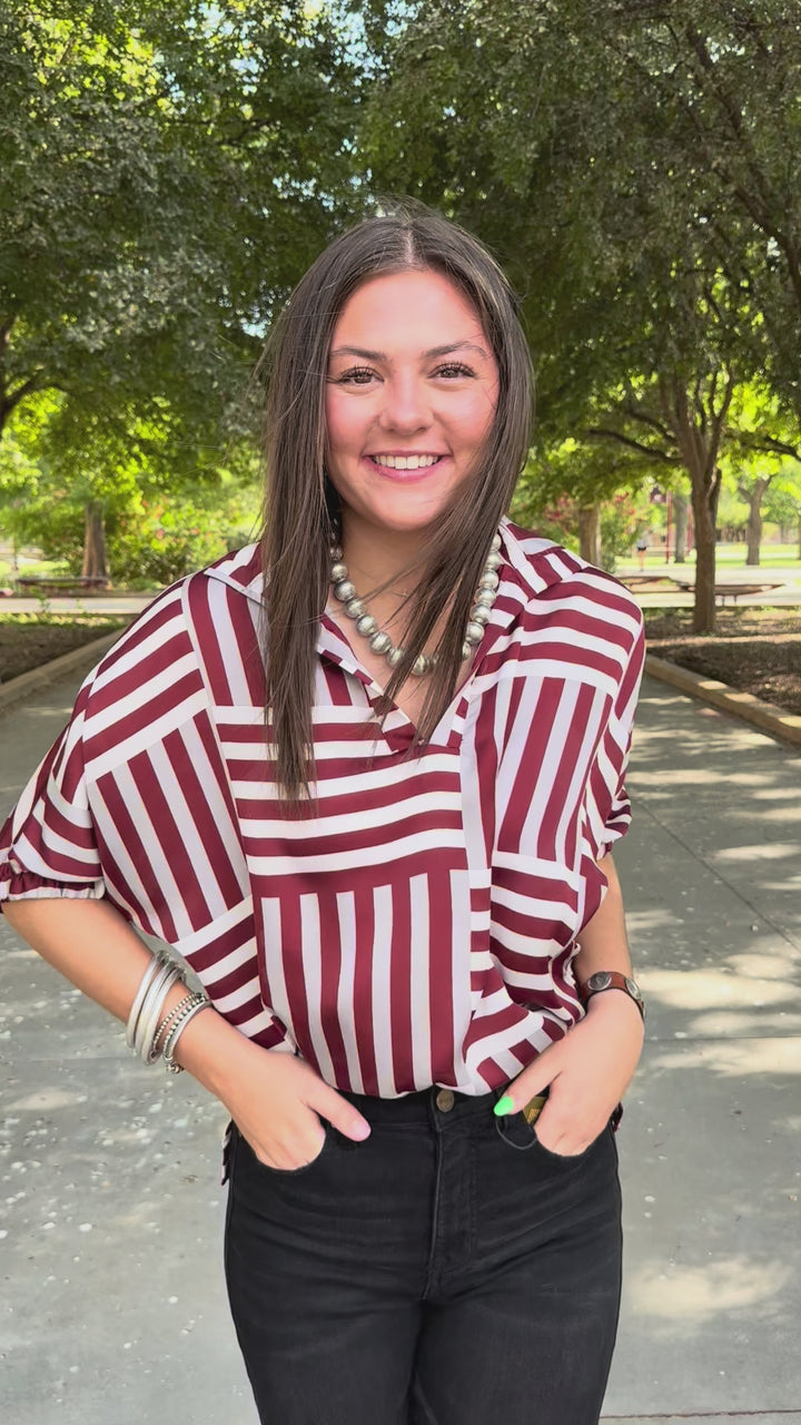 Sloane Maroon V-Neck Blouse