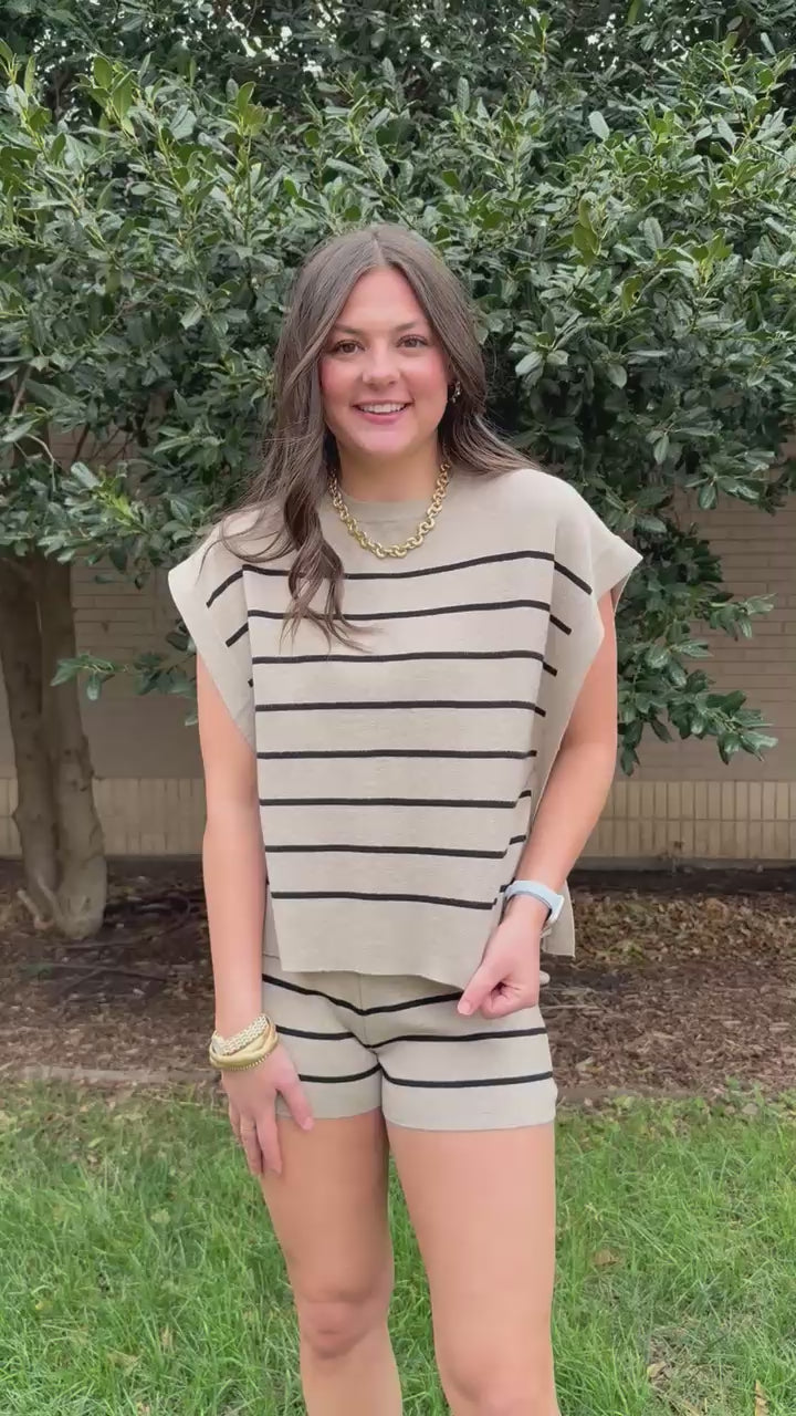 Play All Day Taupe Striped Short Set