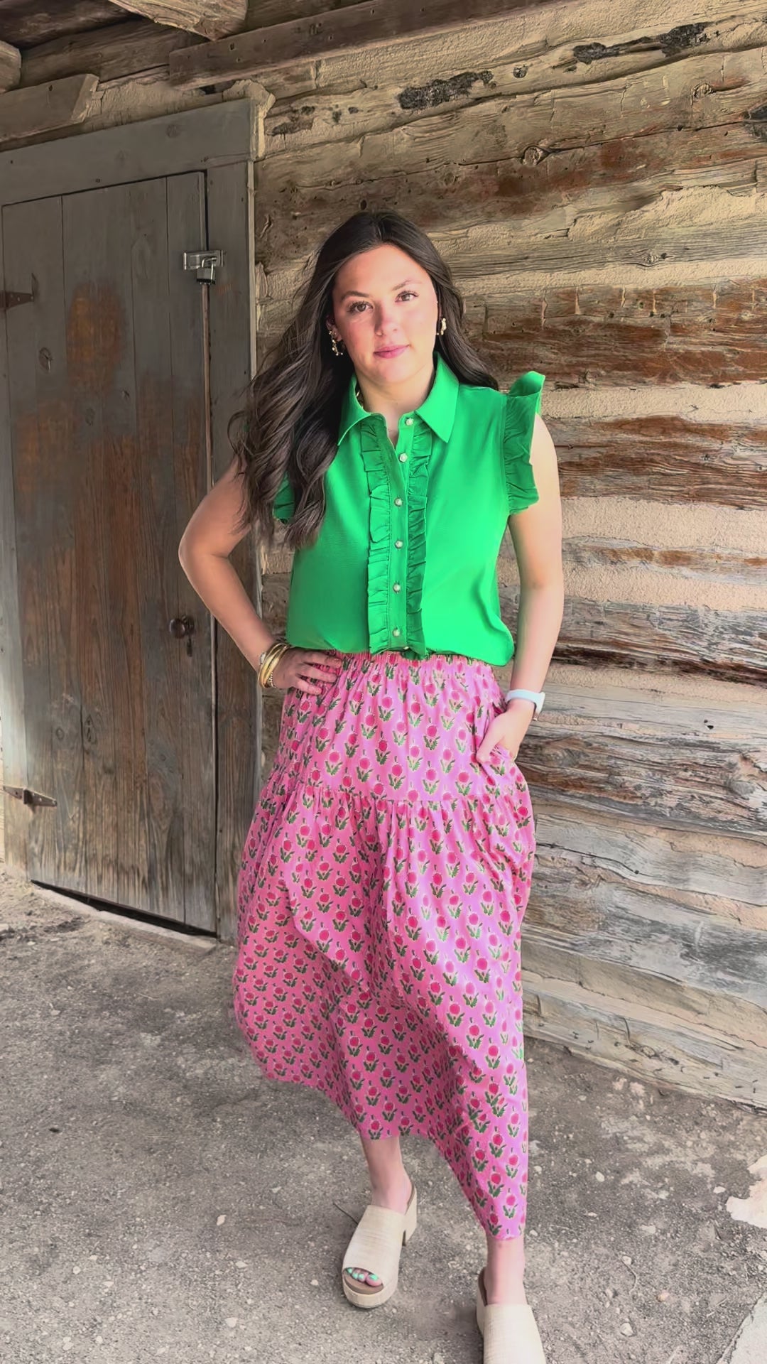 Pink Petals Floral Midi Skirt