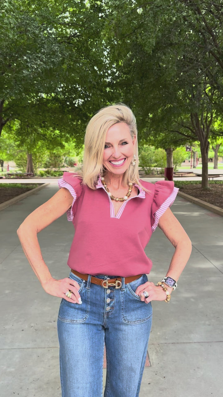Ruffle Right Wine Ruffle Sleeve Top