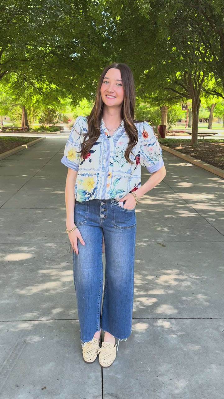 Coastal Bloom White Floral Blouse