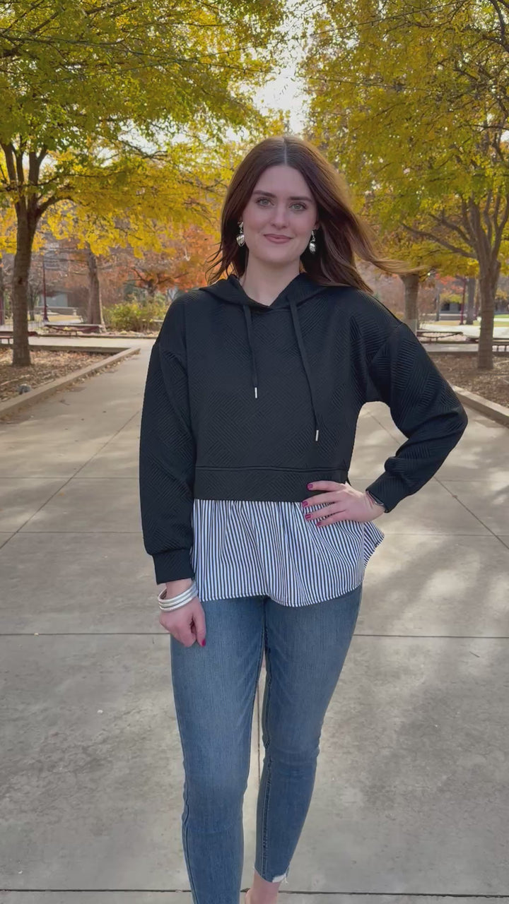 Hushed Stripes Textured Hoodie