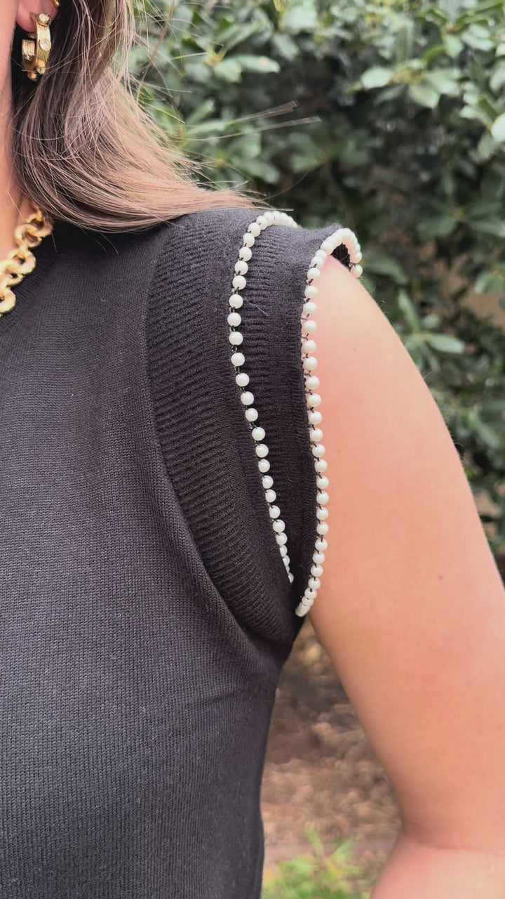 Simply Pearl Black Ruffle Sleeve Sweater