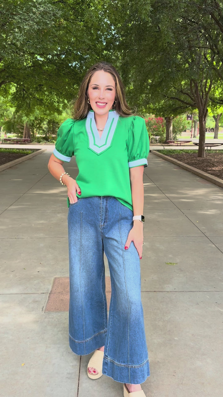 Color Crush Green V-Neck Top