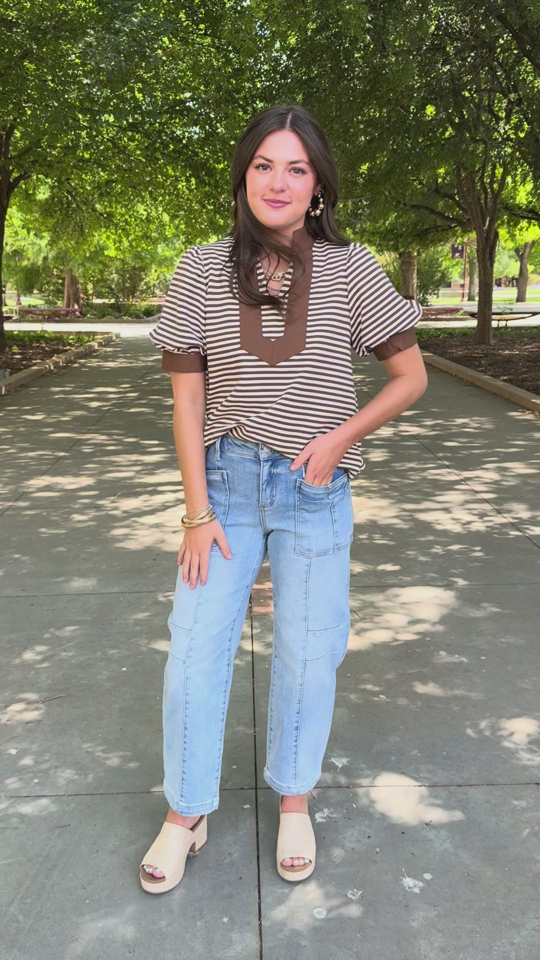 Coffee Love Striped V-Neck Top