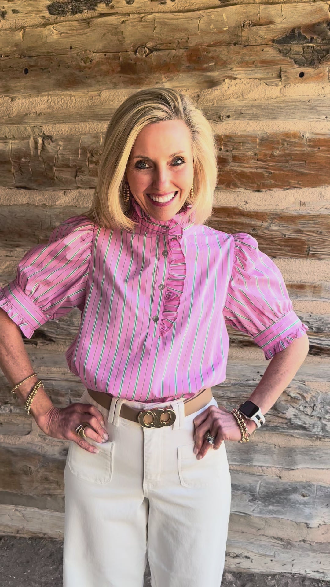 Spring Stroll Pink Striped Blouse