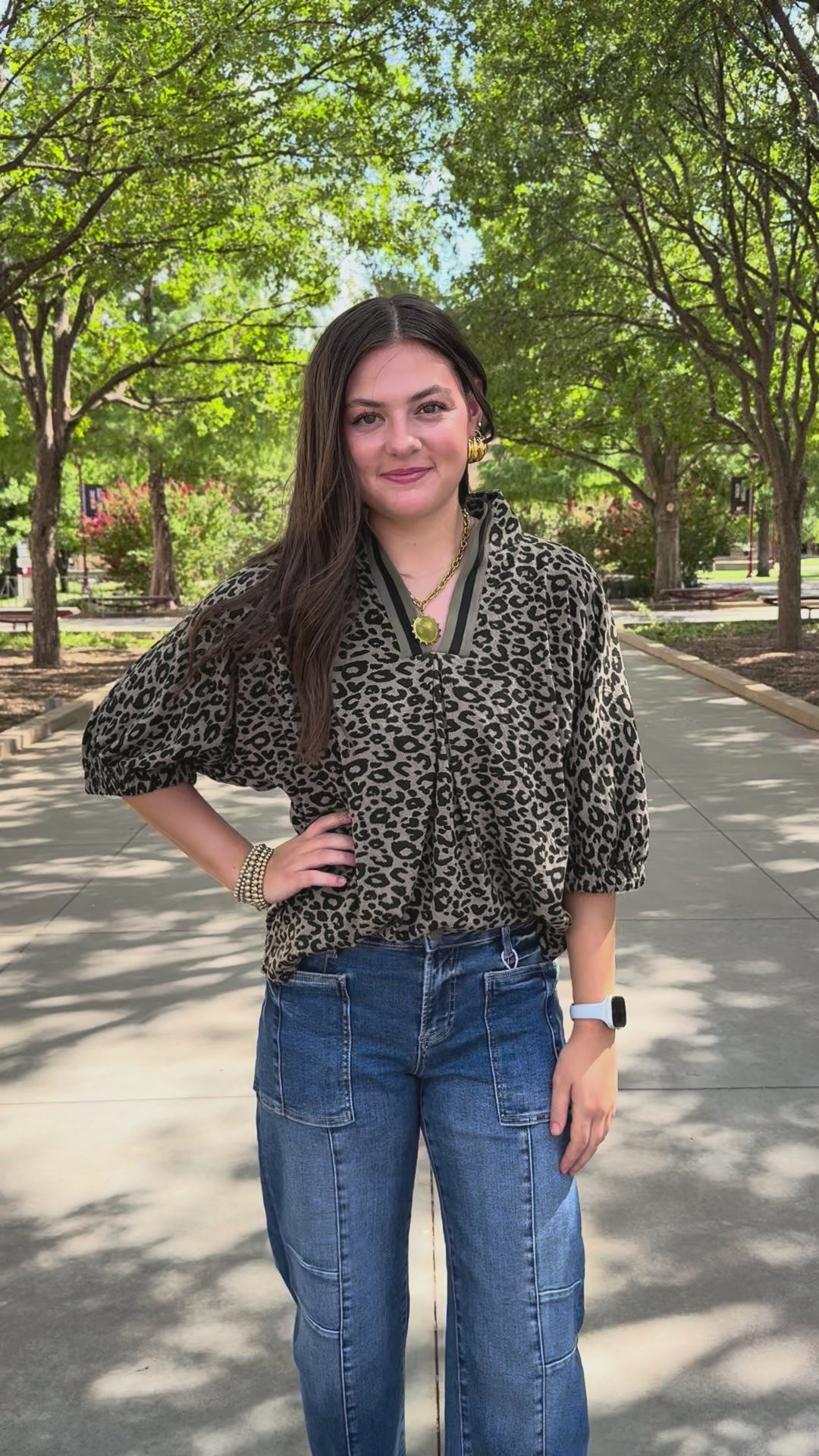 Autumn Leopard V-Neck Top