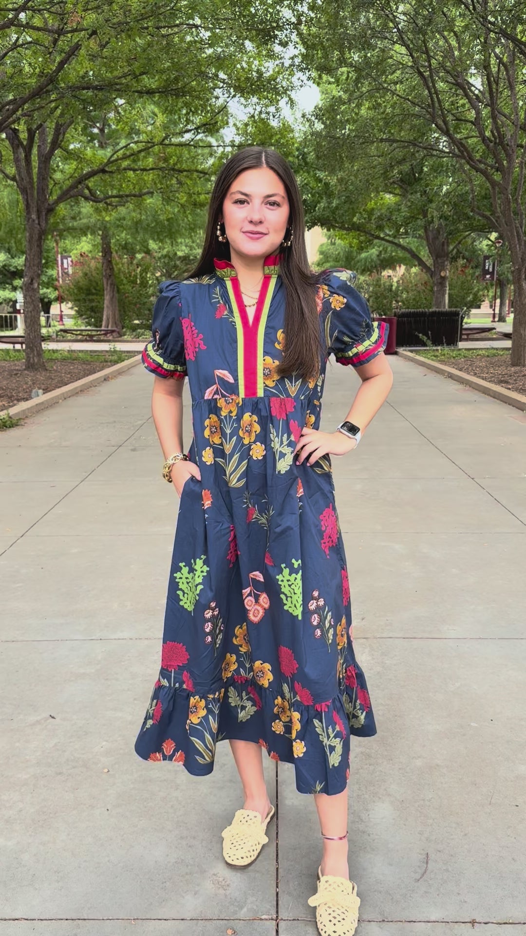 Bloom Where You Are Navy Floral Midi Dress