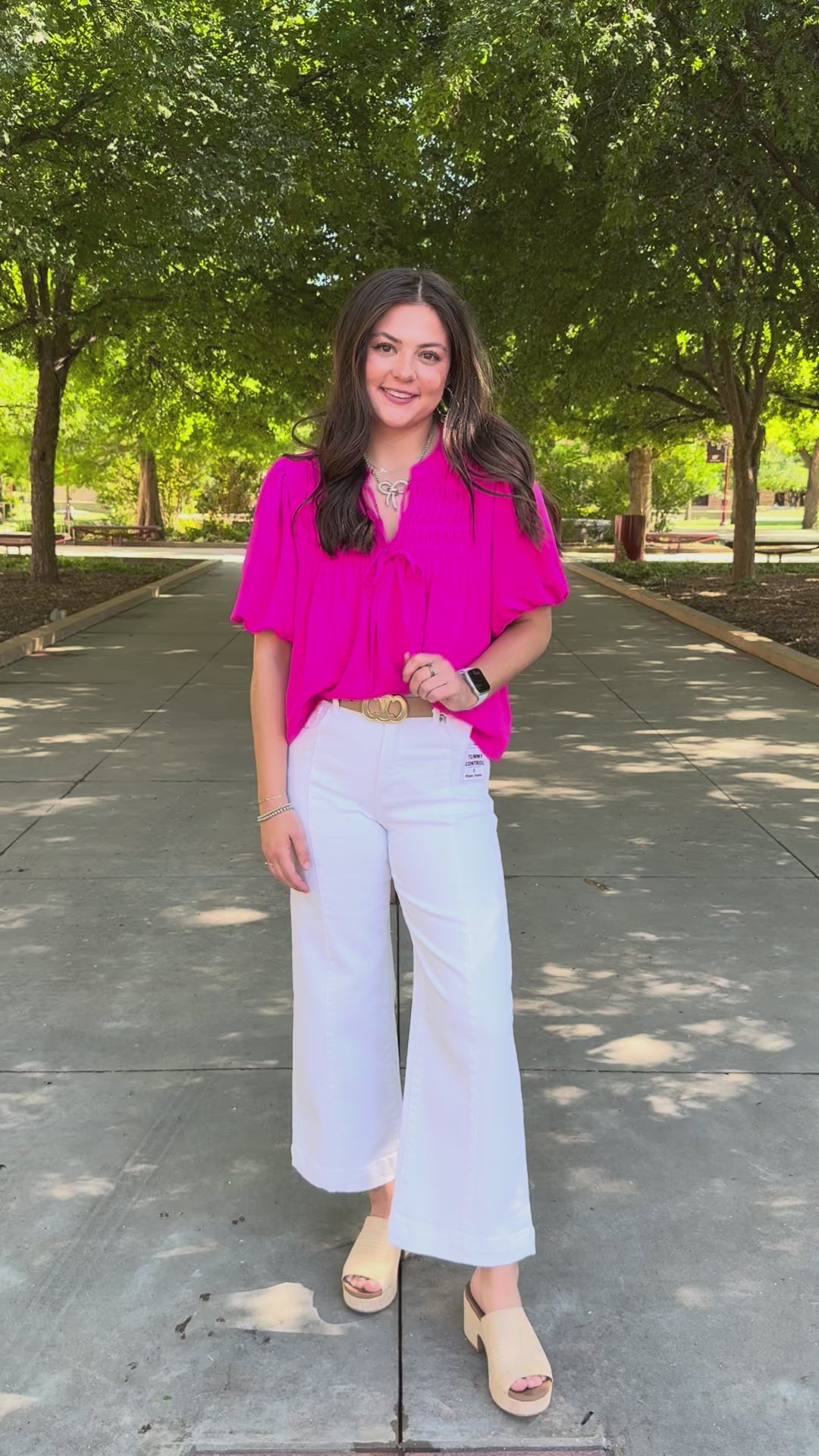 Make It Pop Hot Pink V-Neck Blouse