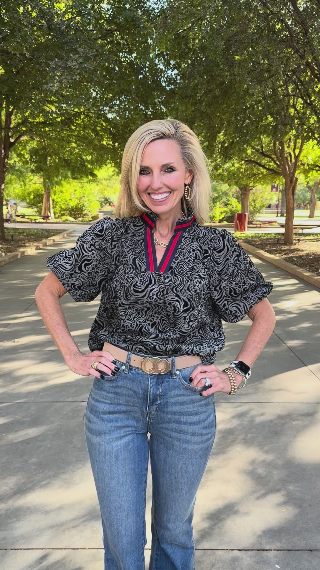 Wild Print Grey Blouse