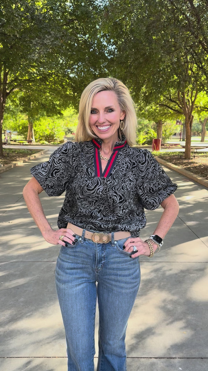 Wild Print Grey Blouse