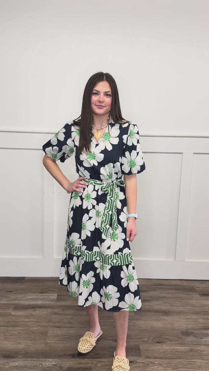 Day to Day Navy Floral Midi Dress