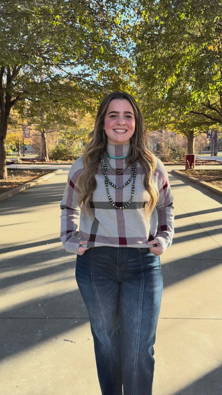 Plaid Please Grey Sweater