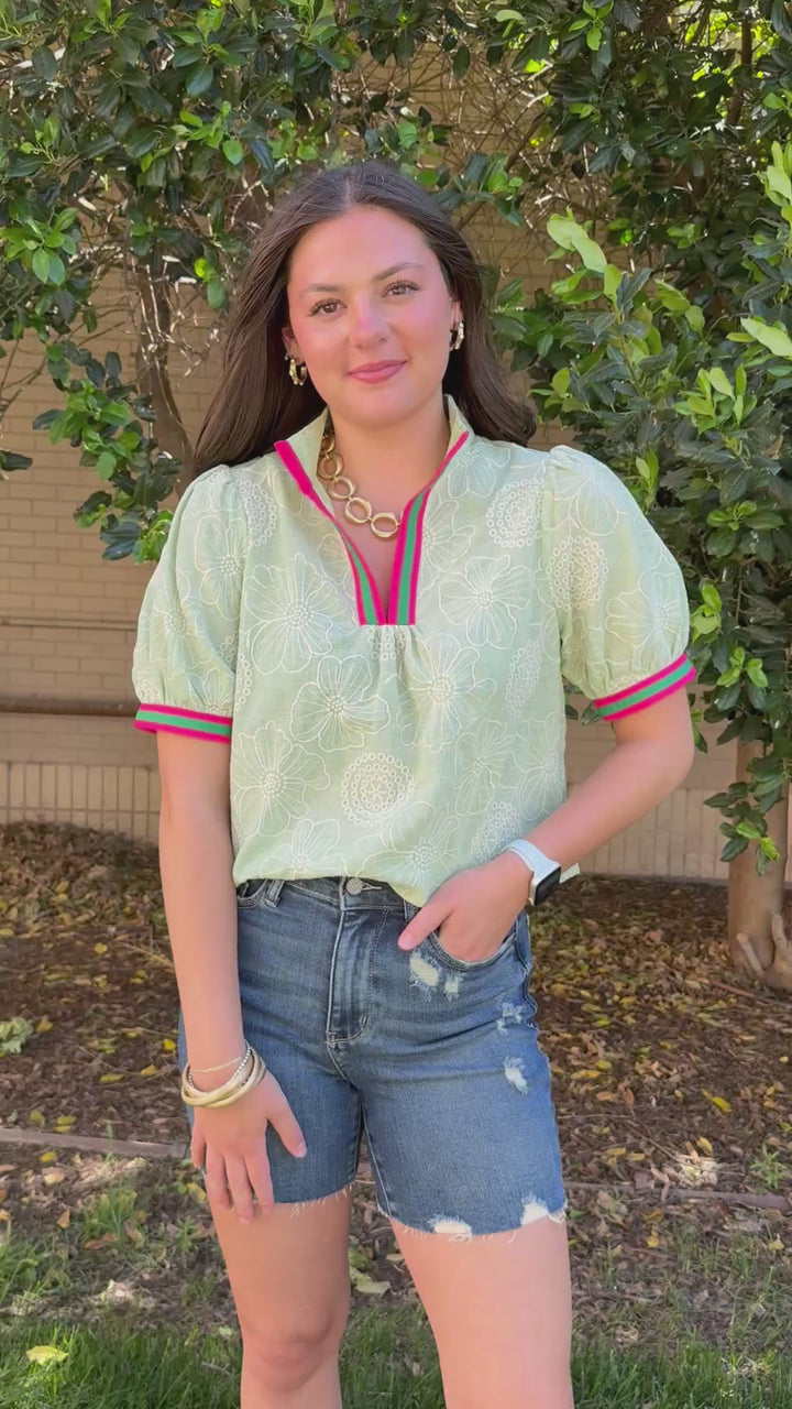 The Little Details Green V-Neck Blouse