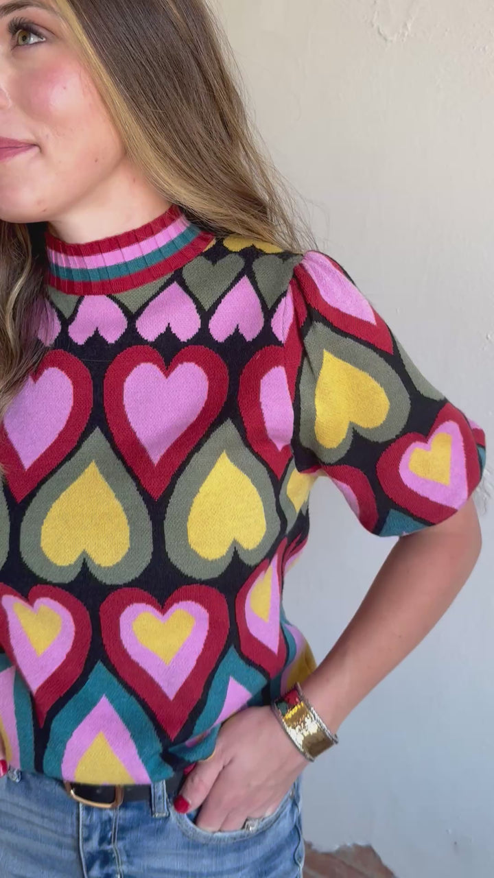 Heart Full of Color Puff Sleeve Sweater