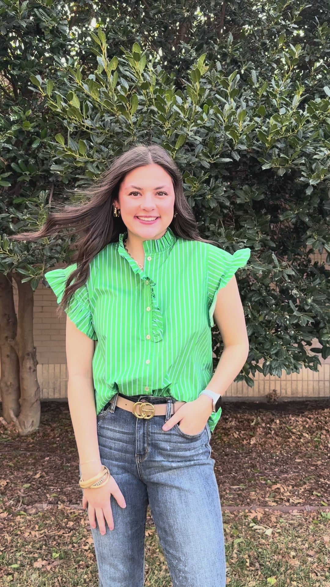 Spring Breeze Striped Ruffle Sleeve Top