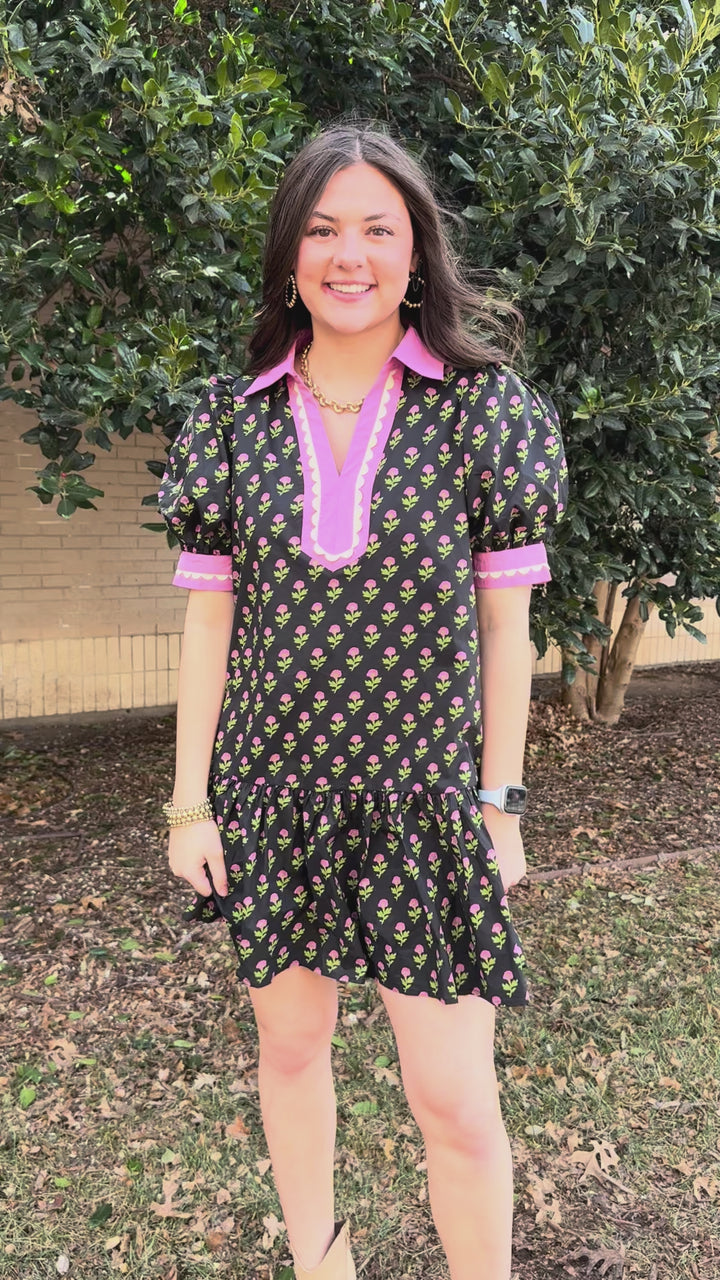 Luna Floral Black Peplum Dress