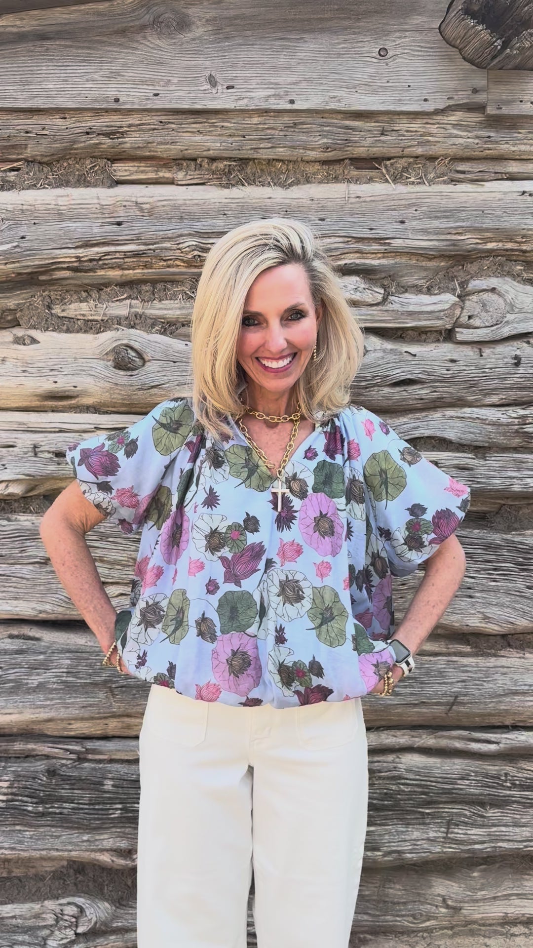 Morning Dew Blue Floral V-Neck Blouse