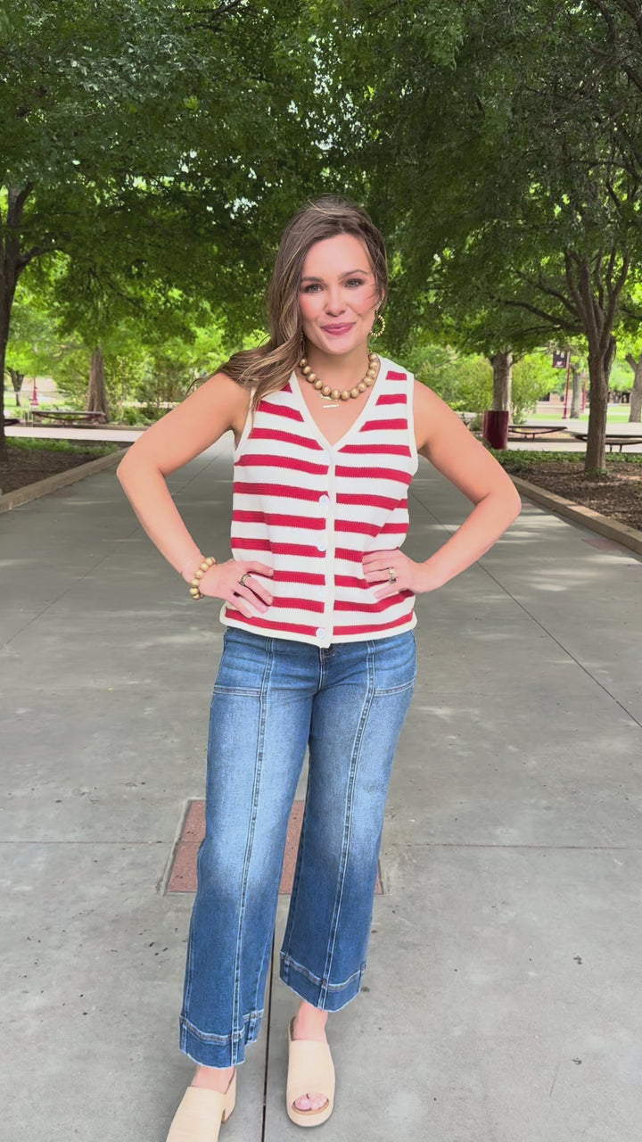Stripe Me Darling Red Knit Sweater Vest