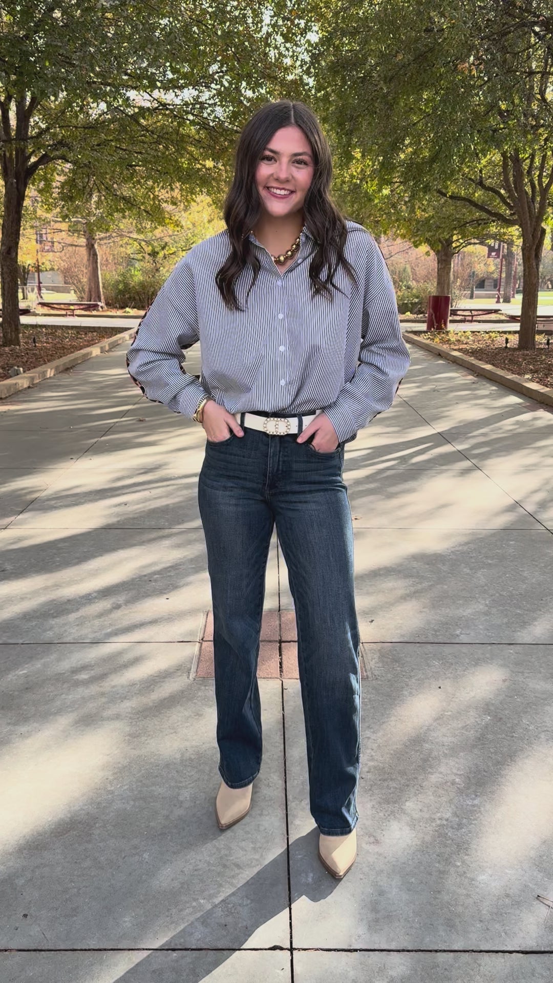 Leopard Edge Striped Button Up Top