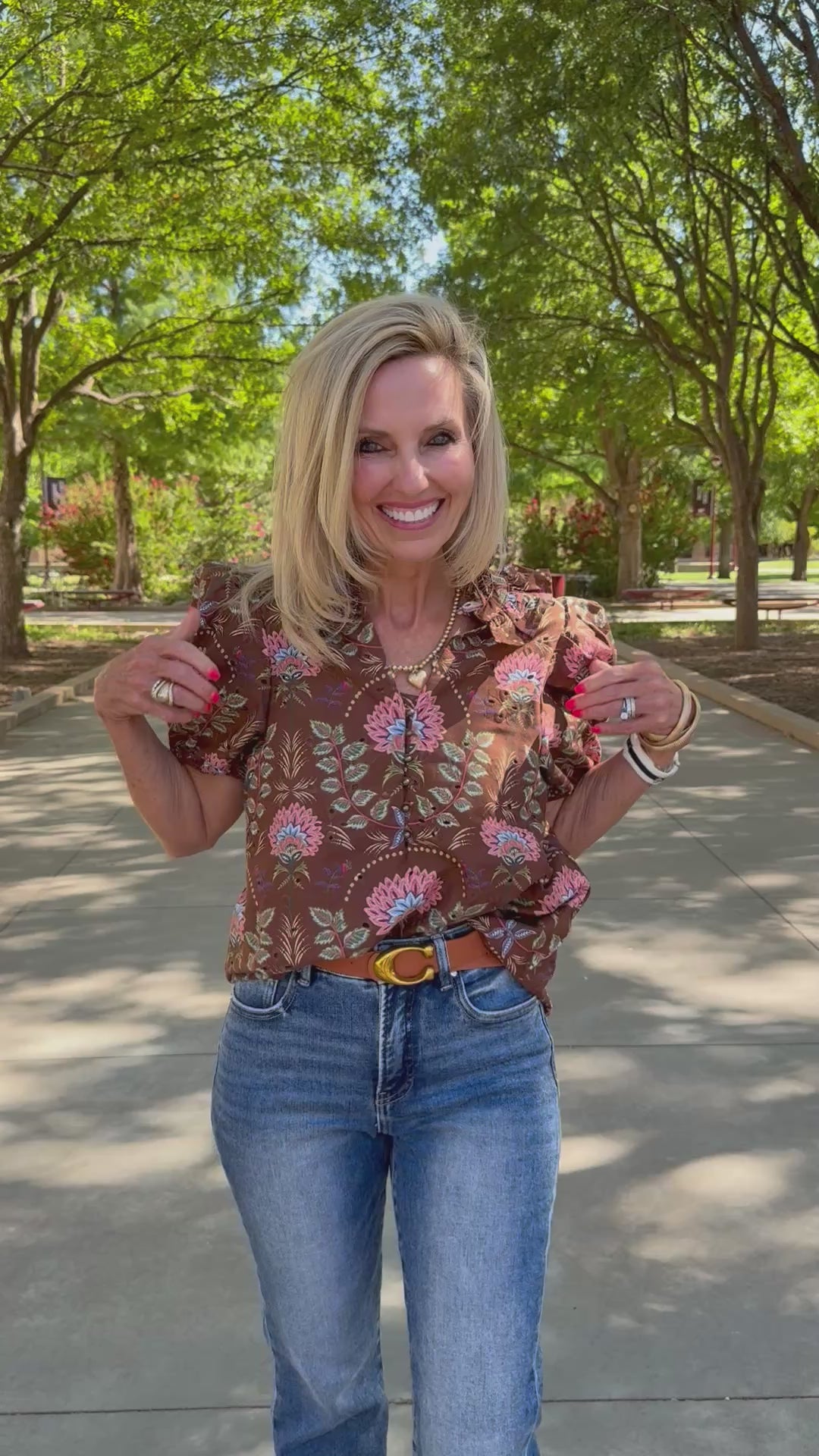 Wildflower Bloom Brown V-Neck Blouse