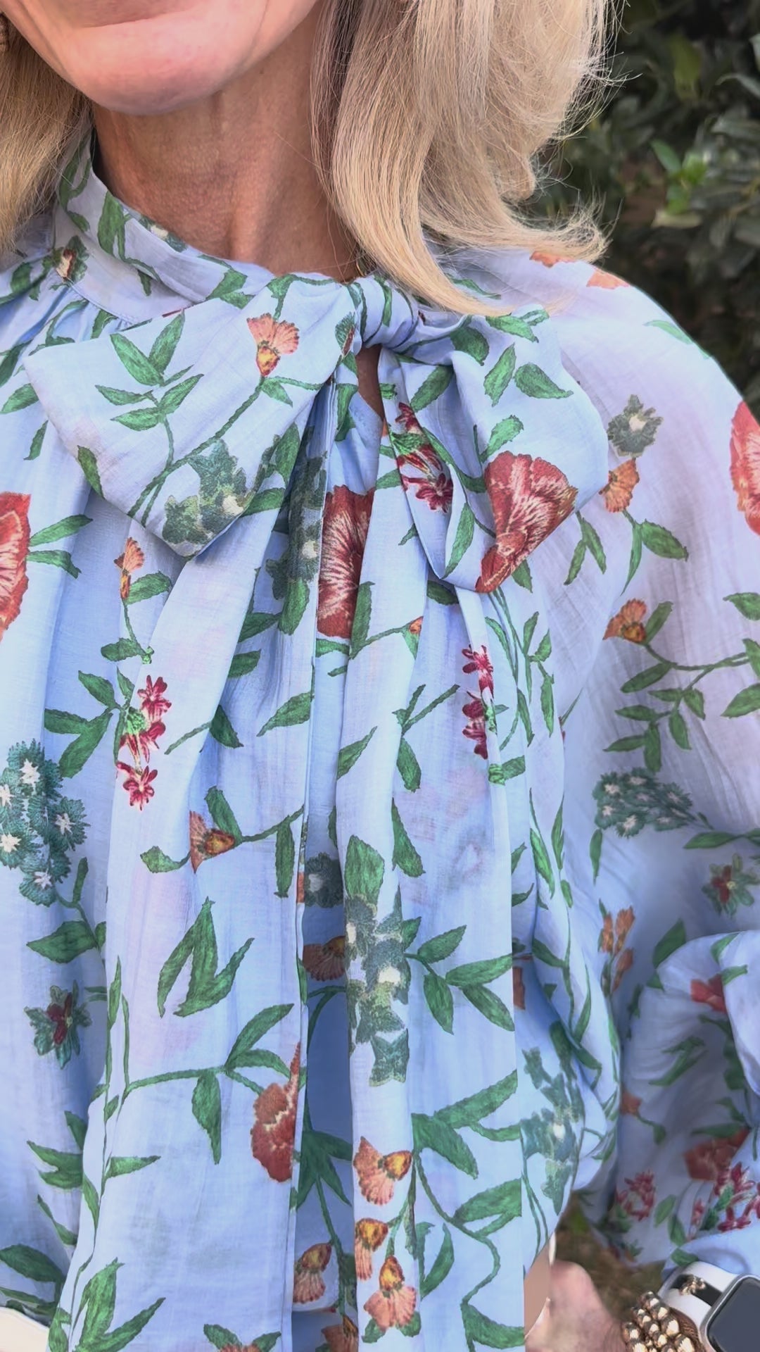 Bluebell Bloom Tie Neck Blouse