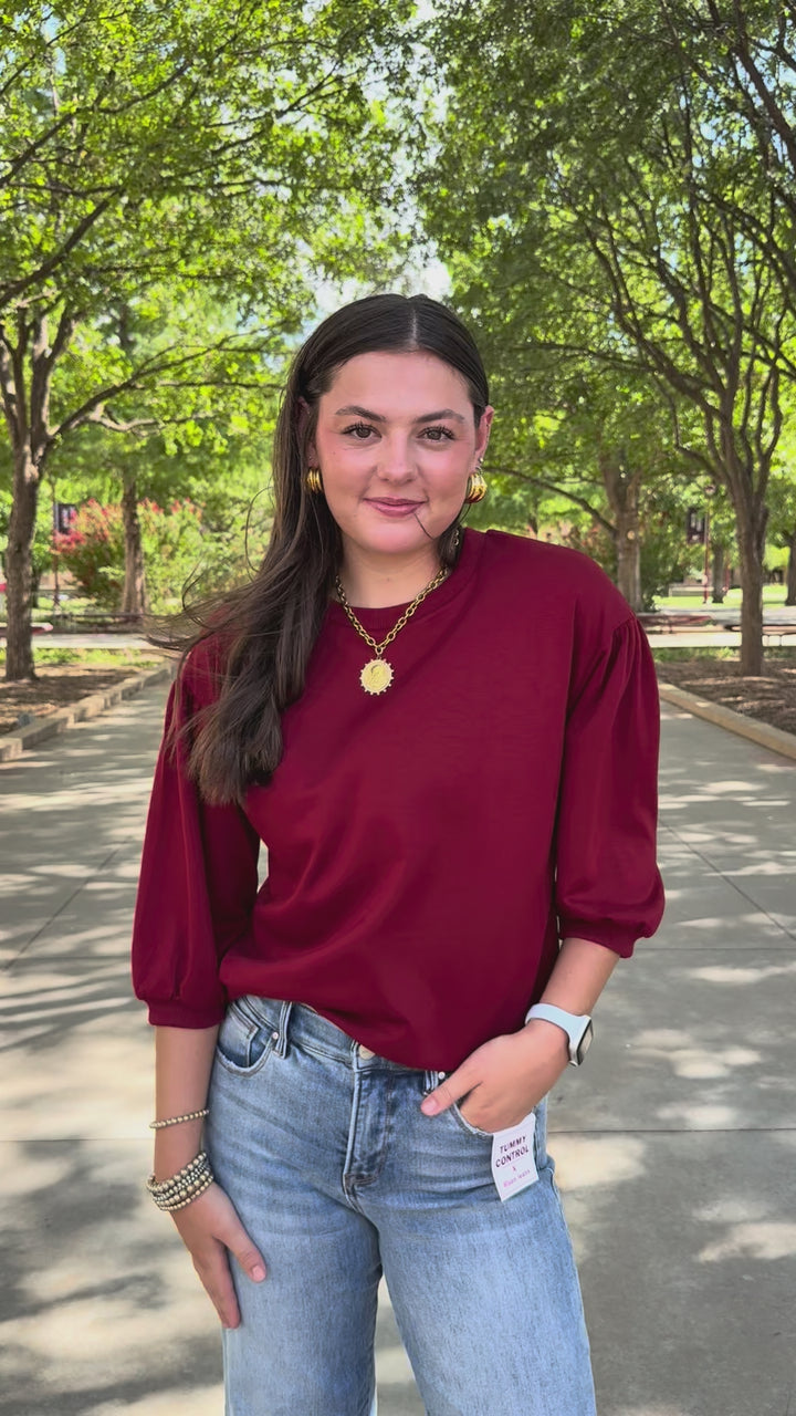 Easygoing 3/4 Sleeve Maroon Top