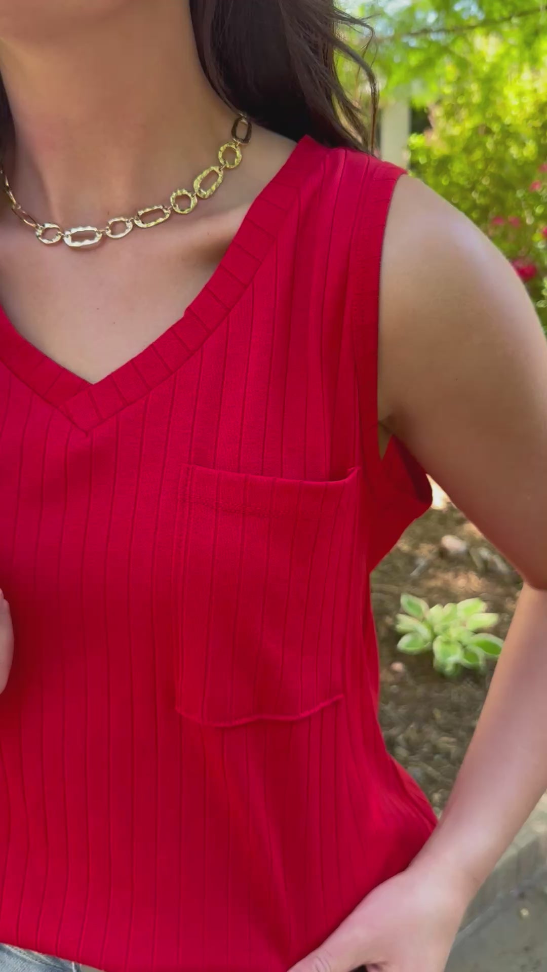 Radiant Red Ribbed Tank Top