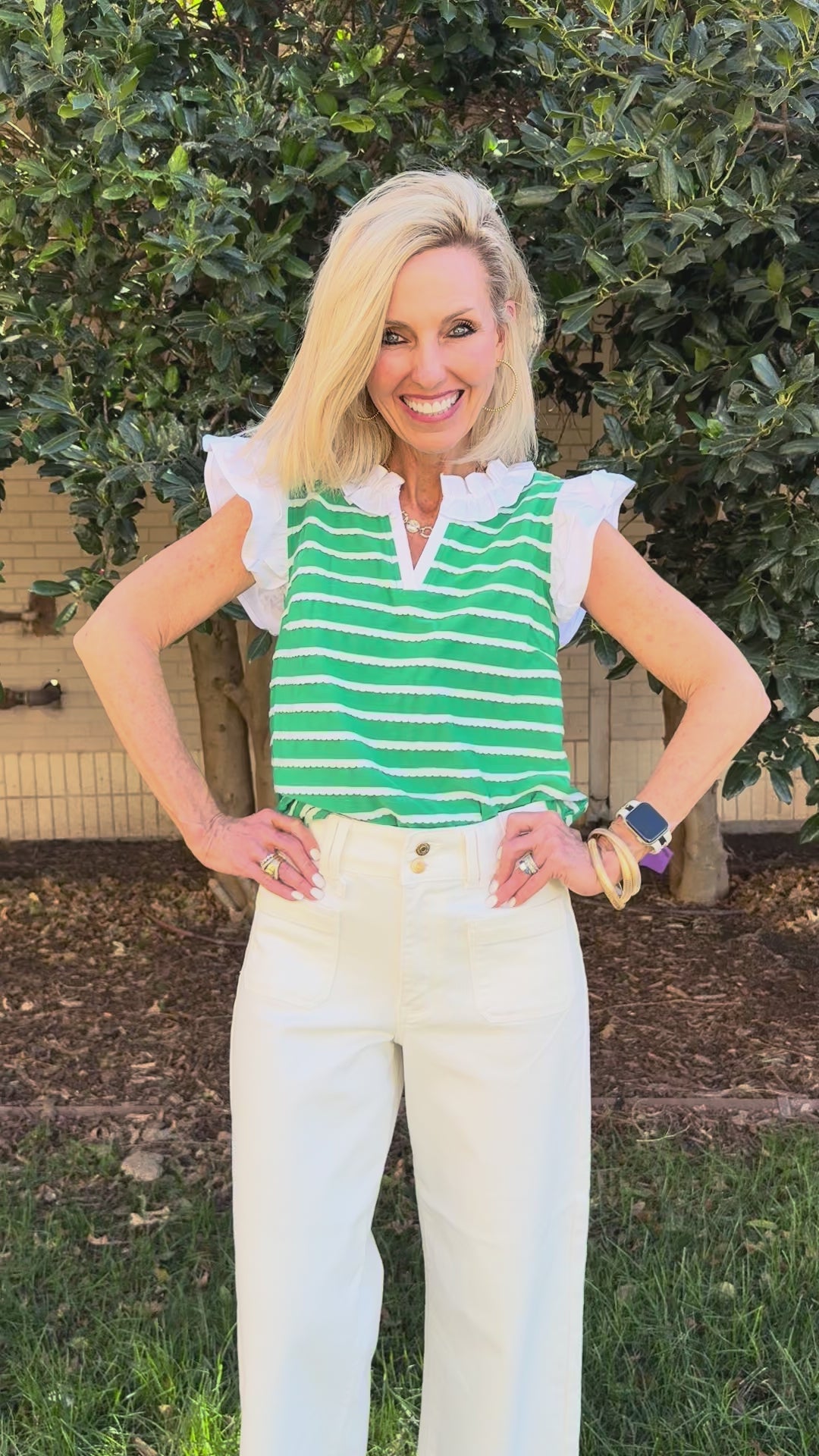 Happy Days Green Stripe V-Neck Top