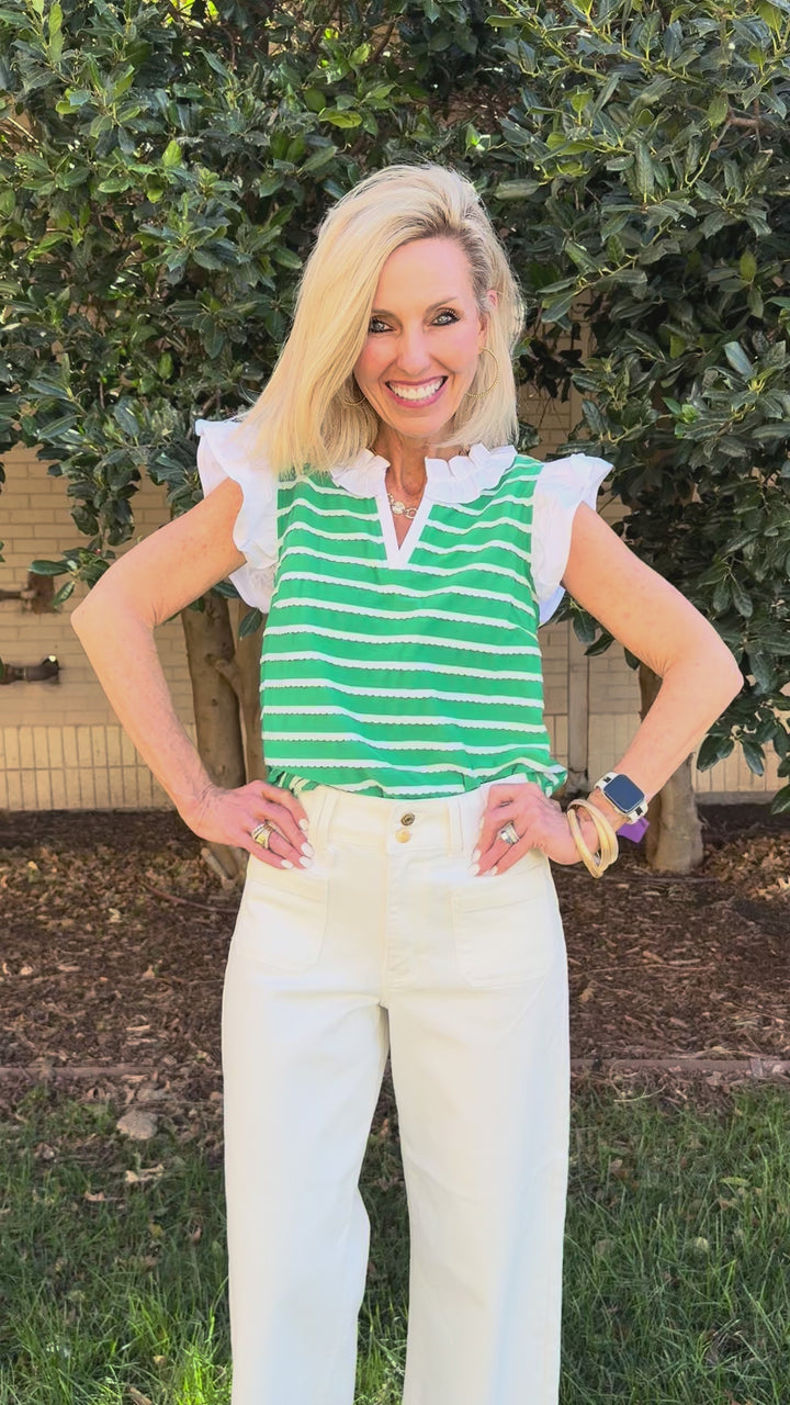 Happy Days Green Stripe V-Neck Top