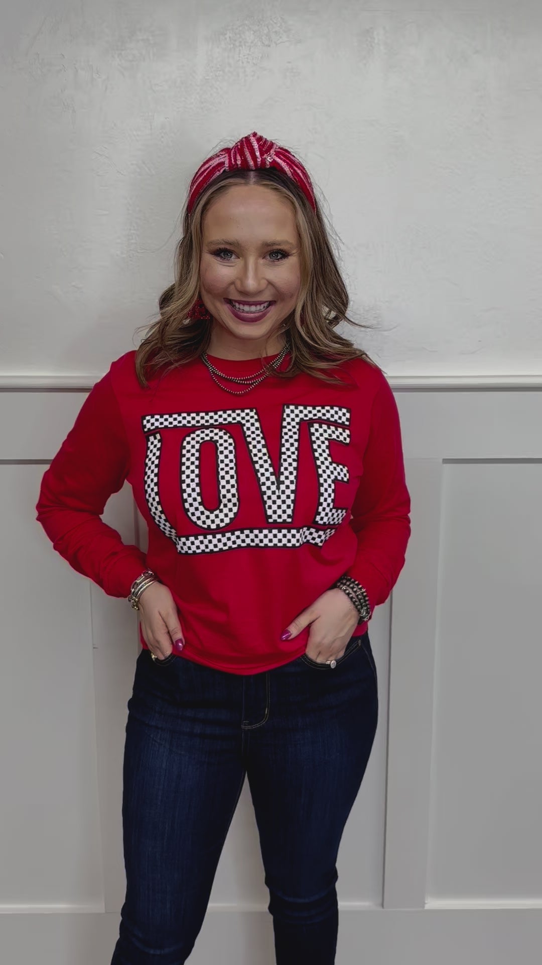 Funky Checkered Love Long Sleeve Tee by Texas True Threads