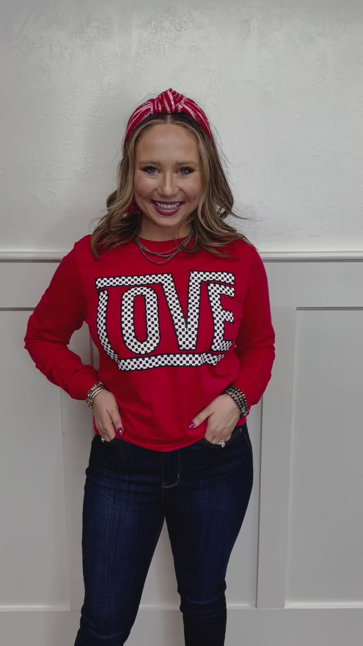 Funky Checkered Love Long Sleeve Tee by Texas True Threads