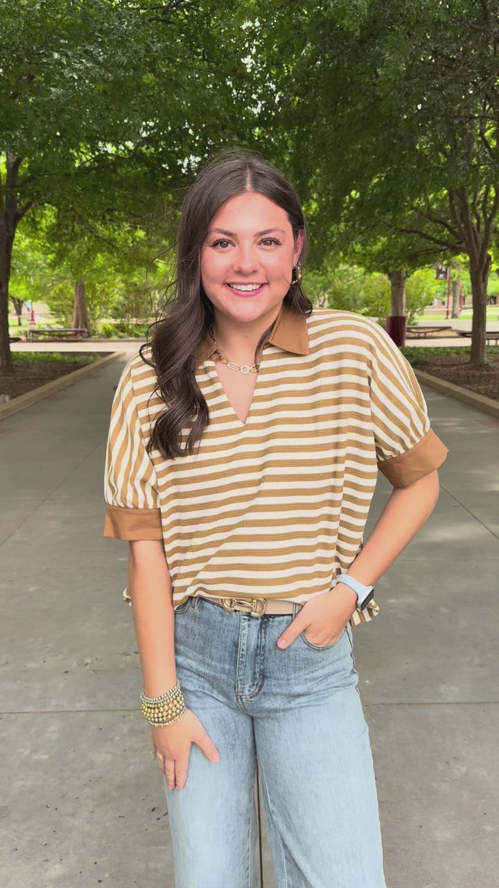 Taupe Take Striped V-Neck Top