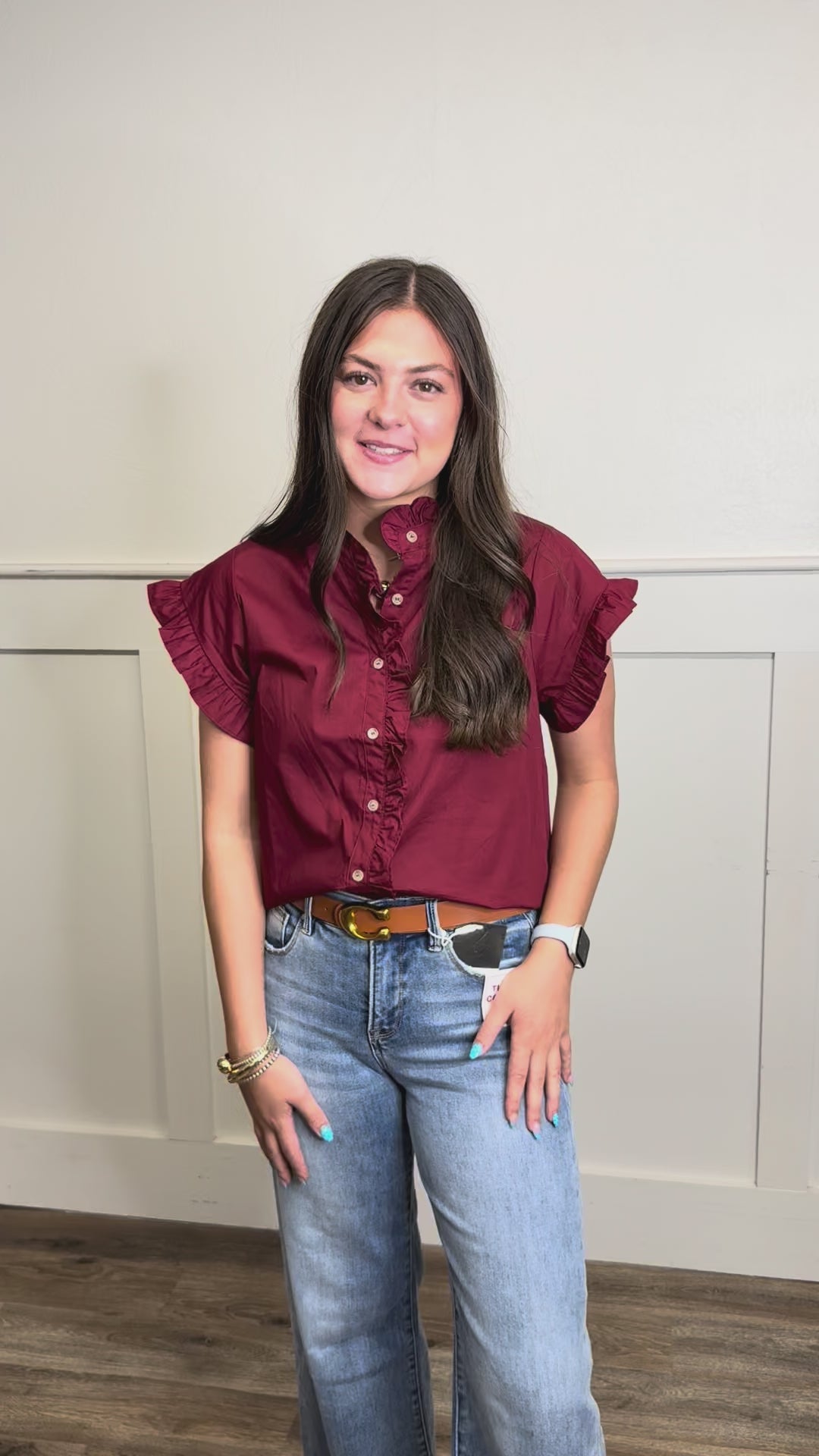 A Little Ruffle Maroon Top