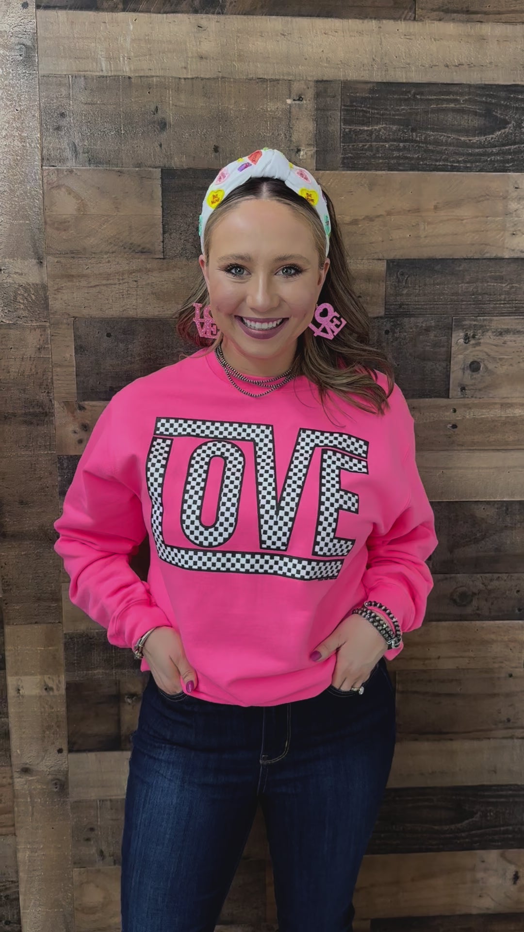 Funky Checkered Love Sweatshirt by Texas True Threads