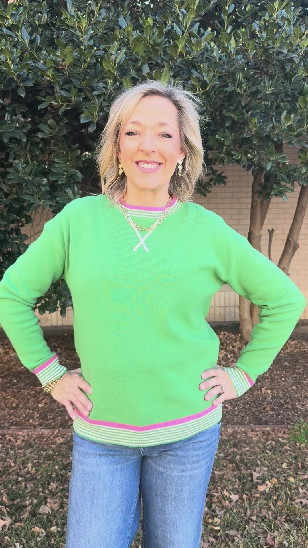 Green Swing Pink Trim Sweater