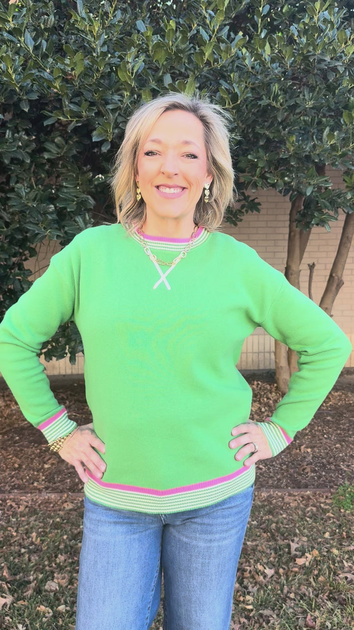 Green Swing Pink Trim Sweater