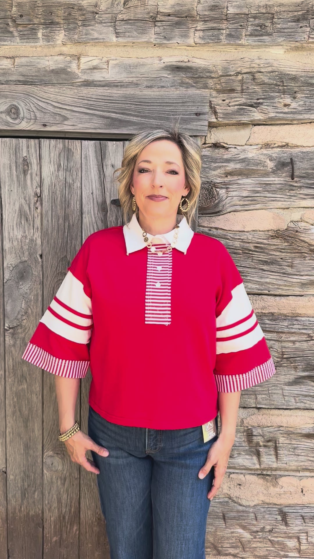 Red & Ready Collared Top