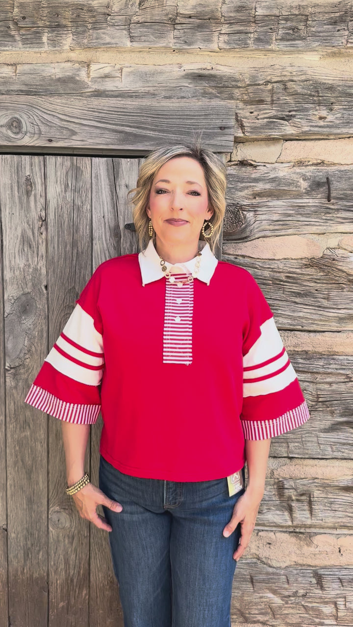 Red & Ready Collared Top