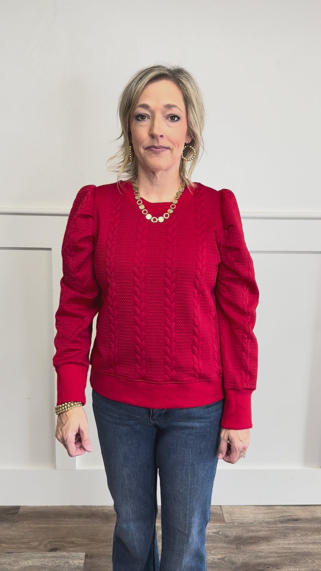 Cable Texture Red Knit Top