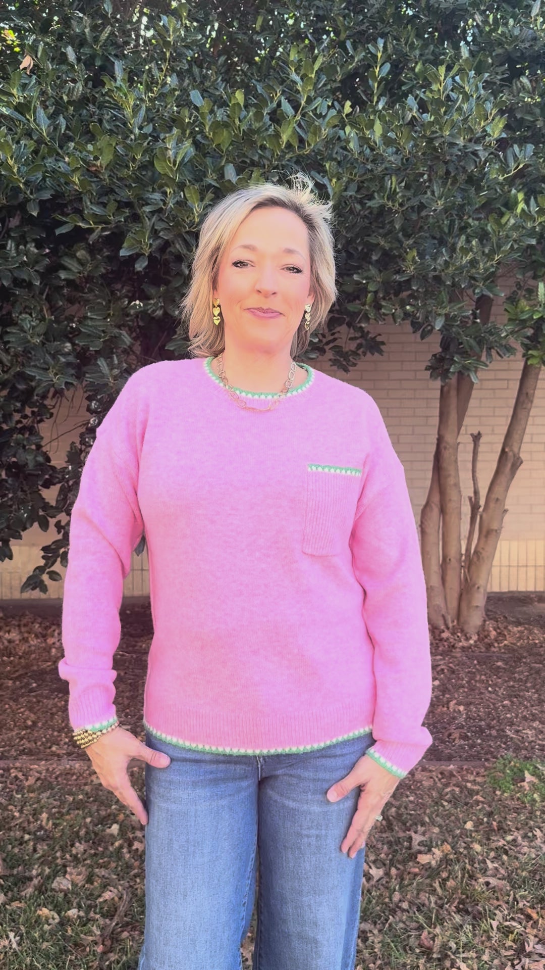 Pink Touch Front Pocket Sweater