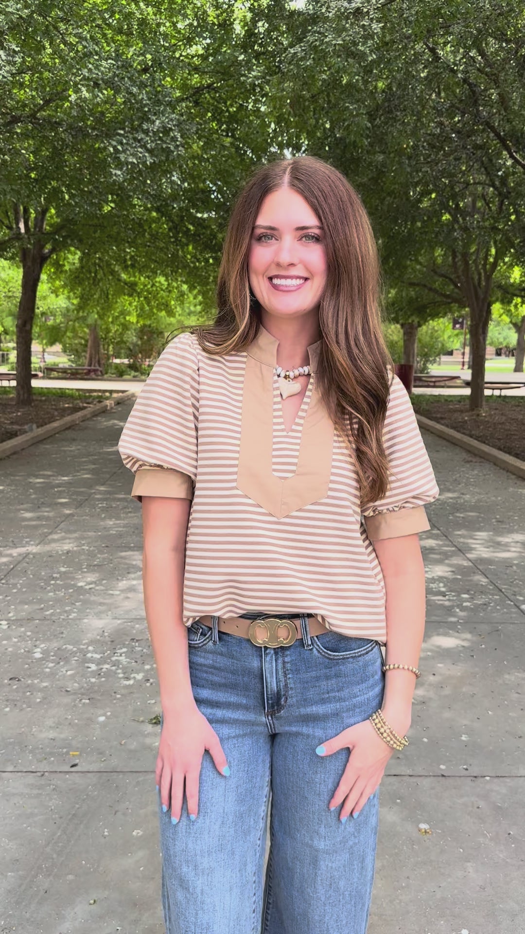 Taupe Love Striped V-Neck Top