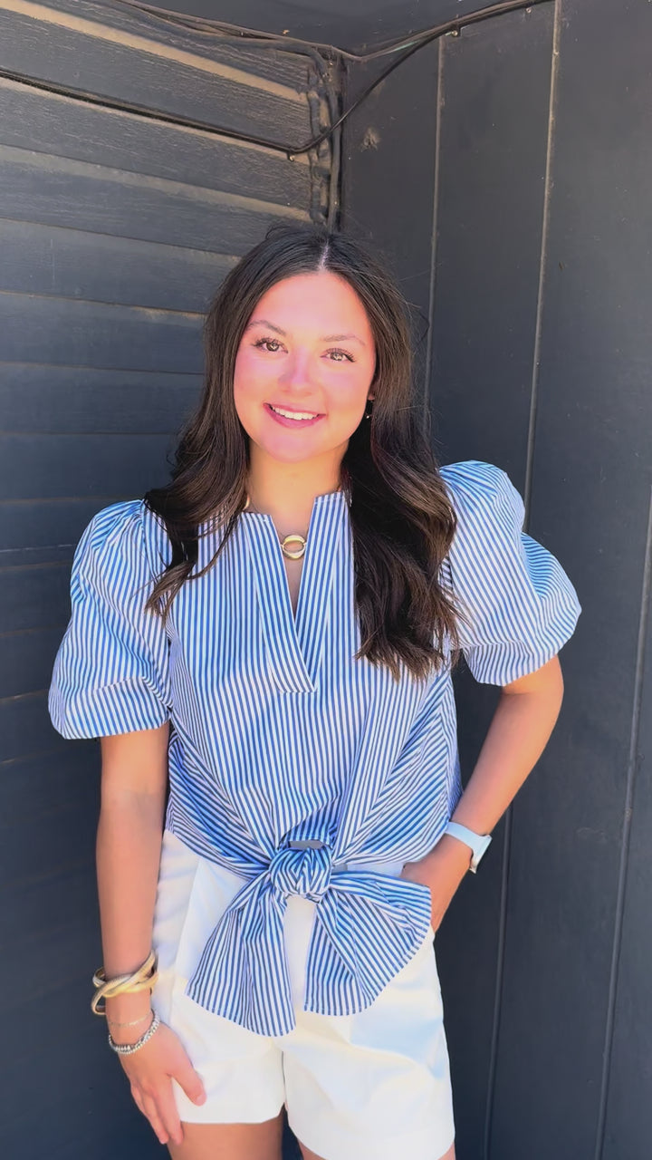 Skyline Stripes Front Tie Blouse