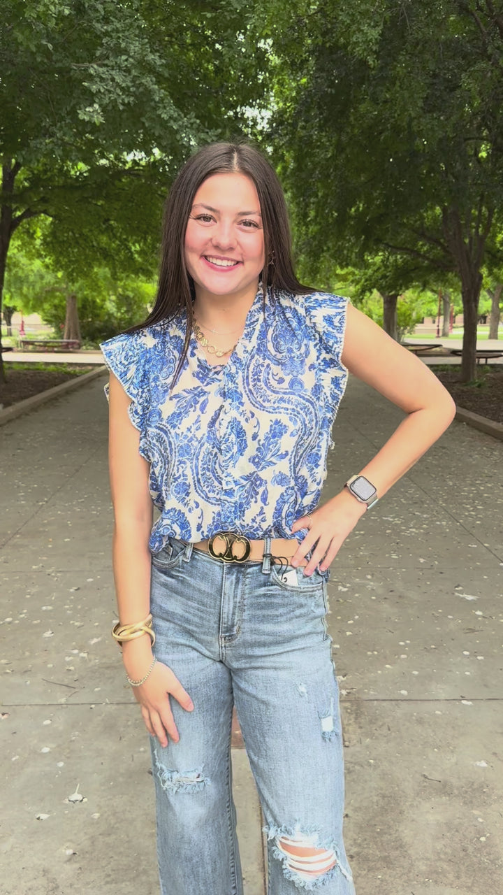 Summers Flutter Sleeve Blouse in Blue