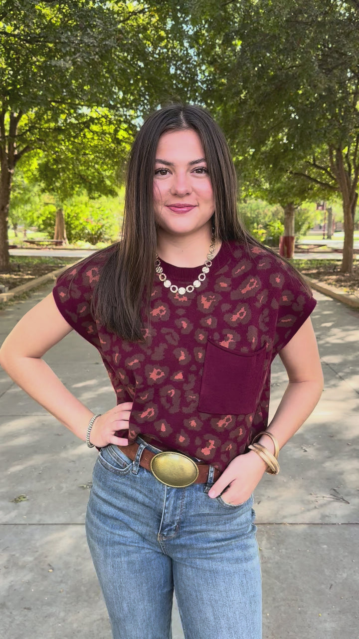 Wild Maroon Leopard Sweater Vest