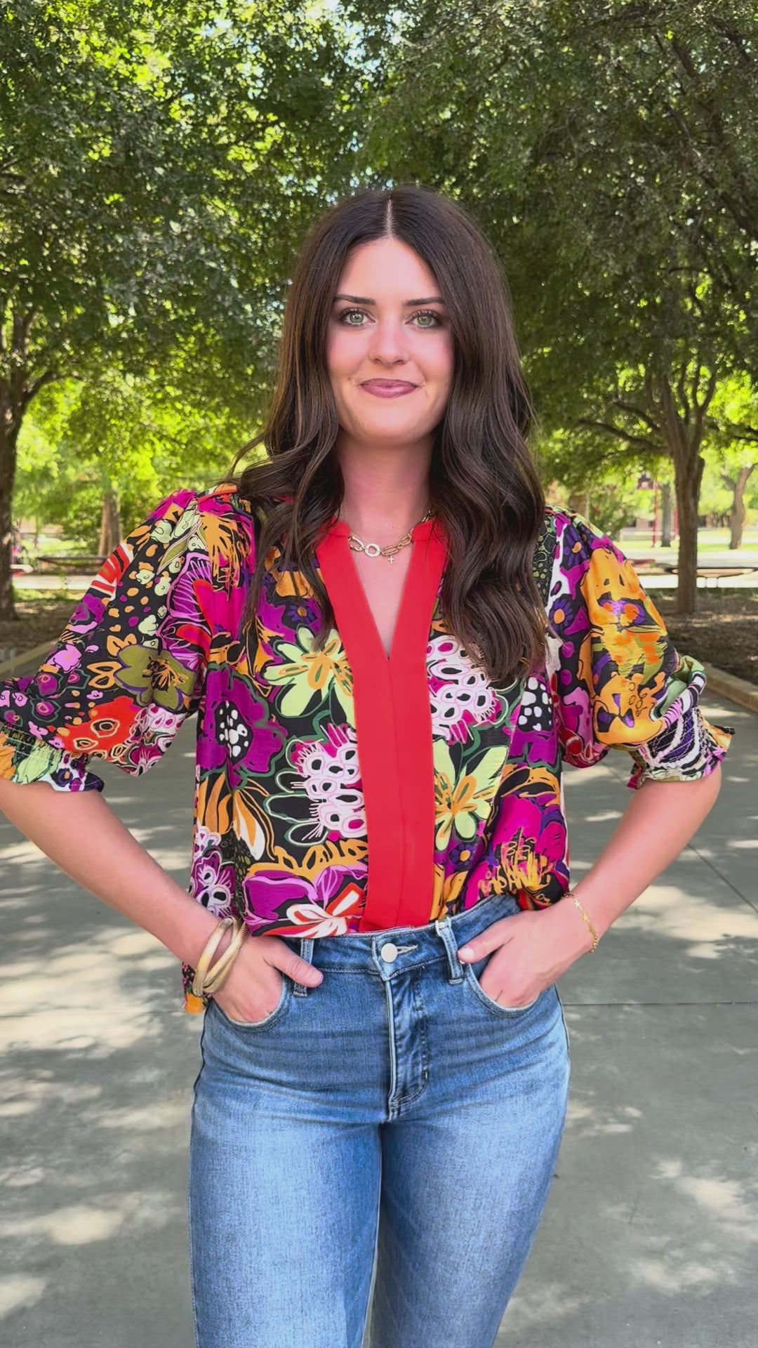 Floral Pop V-Neck Blouse